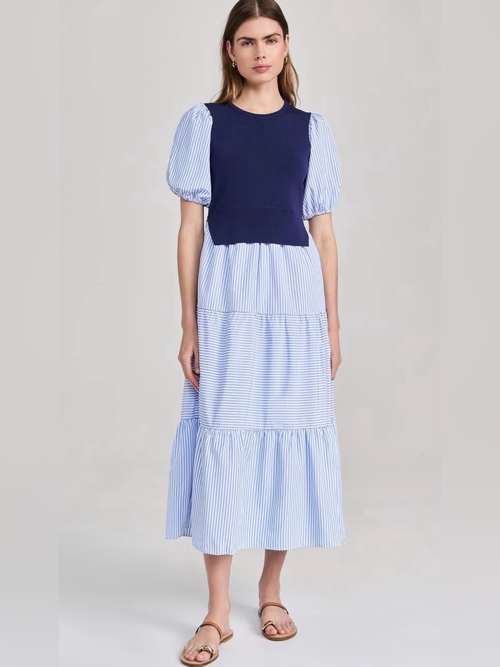 English Factory Striped Mixed Media Dress